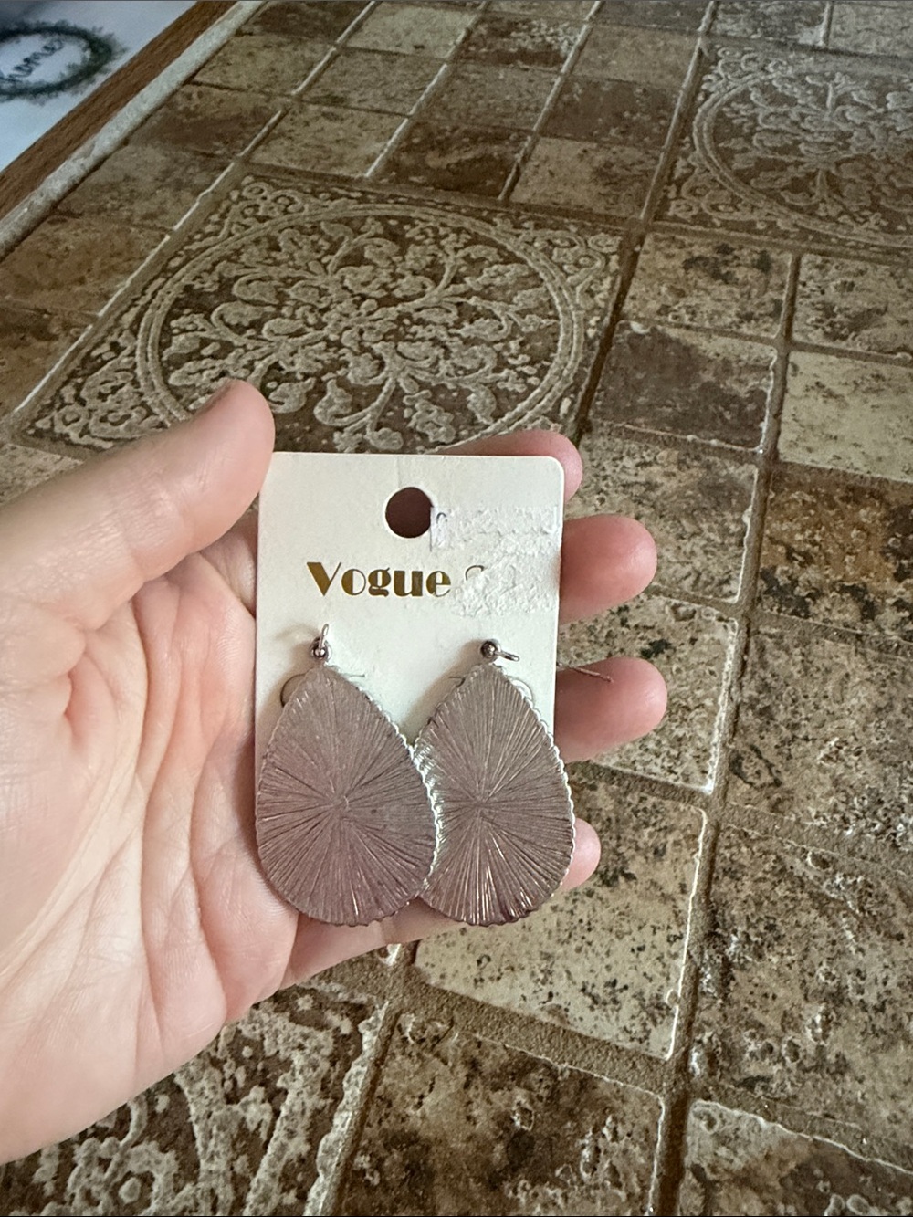 Vogue Dusty Pink Textured Teardrop Dangle Earrings